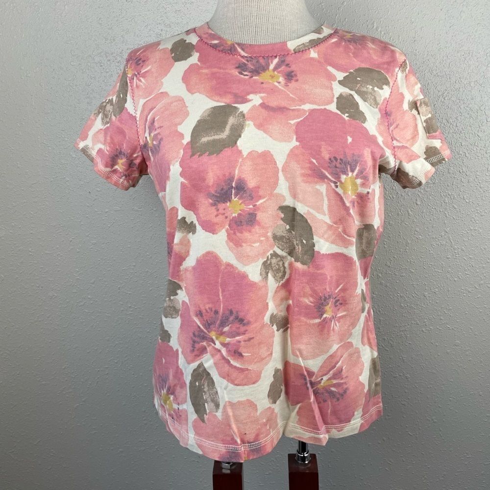 Liz Claiborne Watercolor Floral Short Sleeve Top Size S EUC